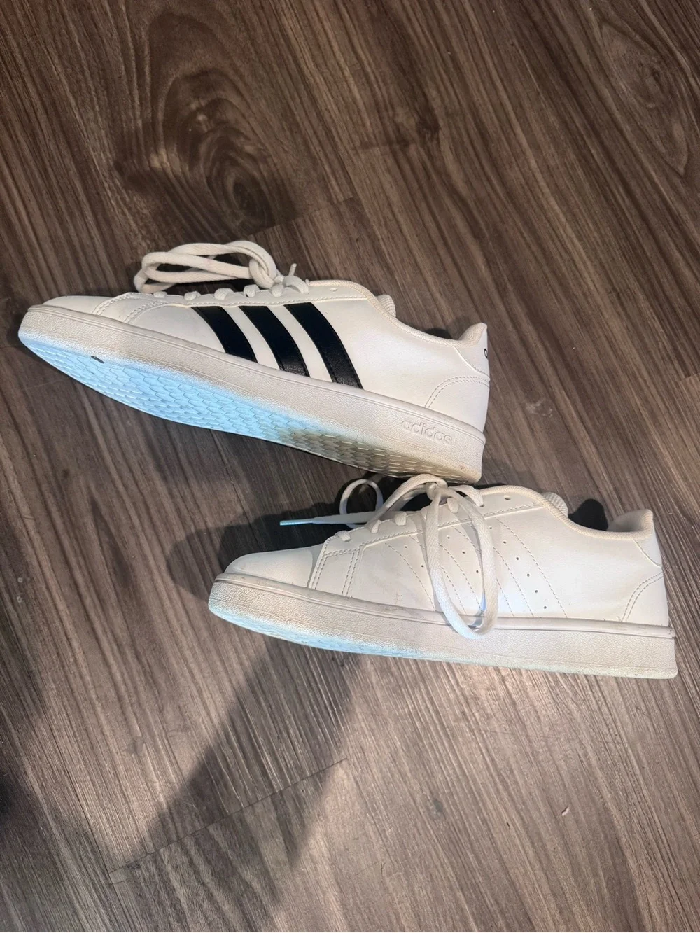 Adidas Women’s White Sneakers with Black Stripes